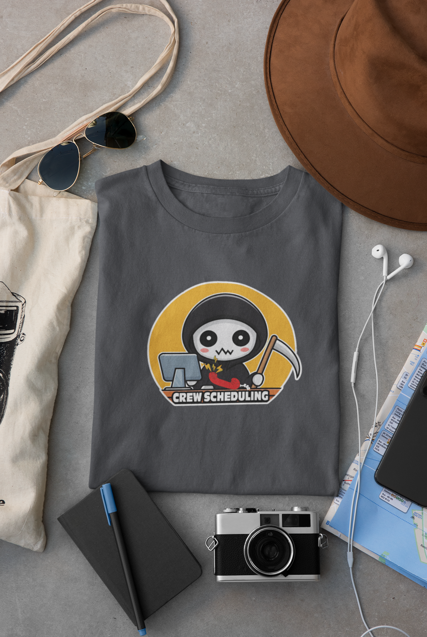 Grim Reaper Crew Scheduling Mens Cotton Shirt
